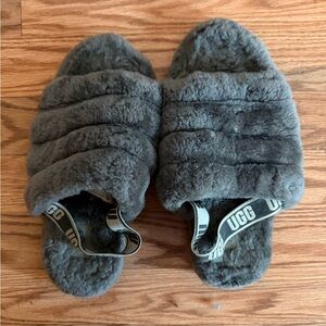 UGG Charcoal Fluffy Slide Slippers